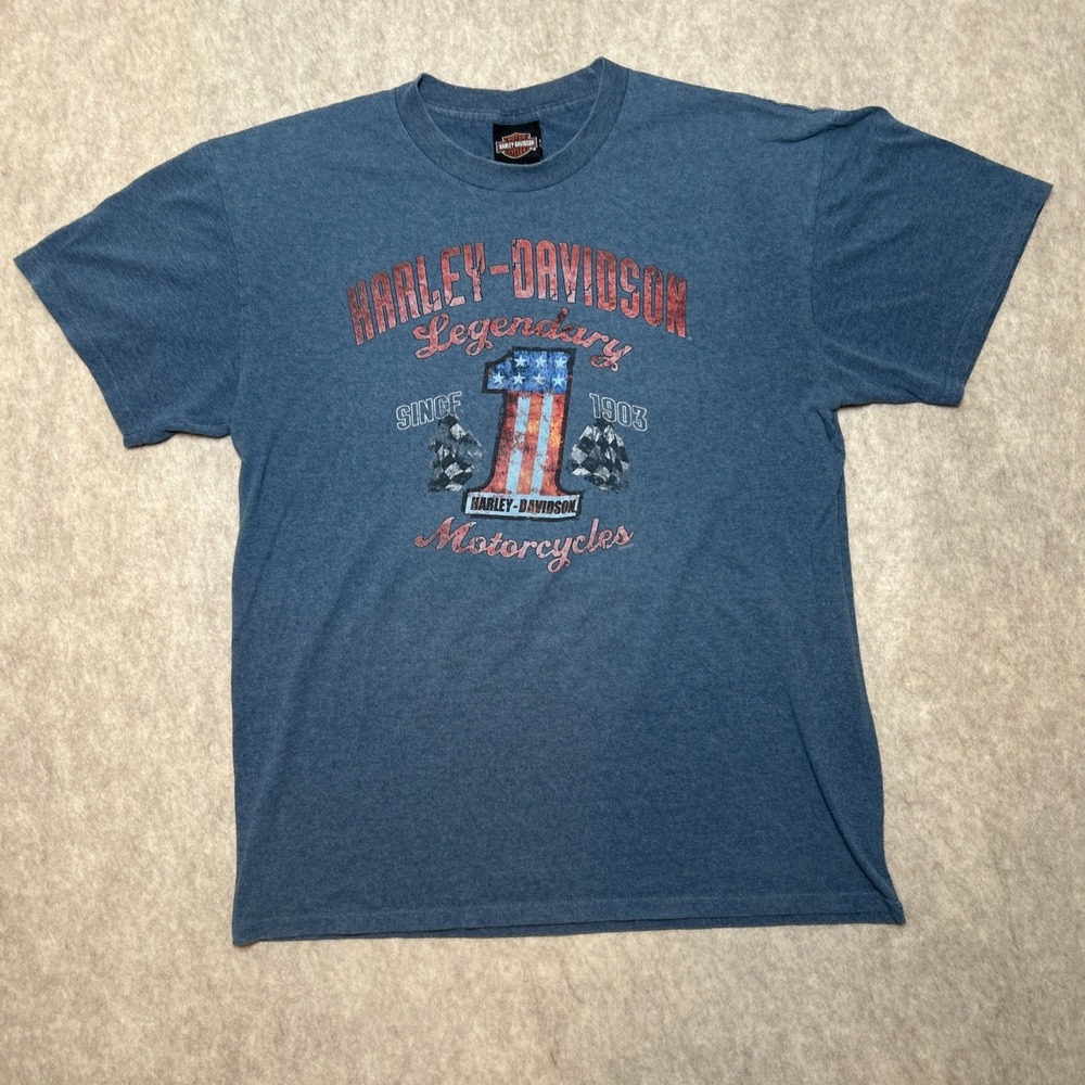 Vintage  Harley Davidson Mens Large ‎ T-Shirt Blue